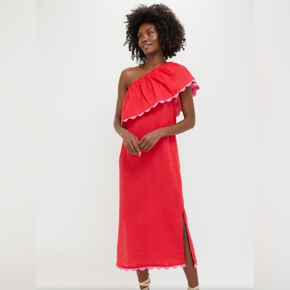 Tuckernuck Hibiscus Red Linen Amalfi Dress Size XS